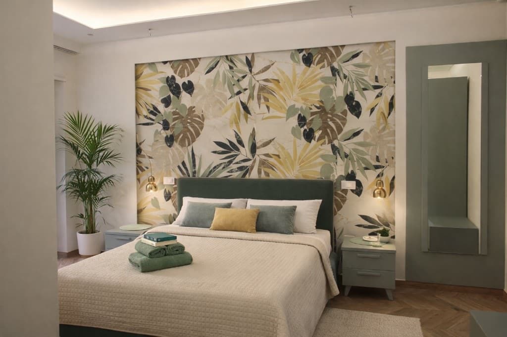 Camera Botanica controsoffitto LED e tende - B&B Armenes